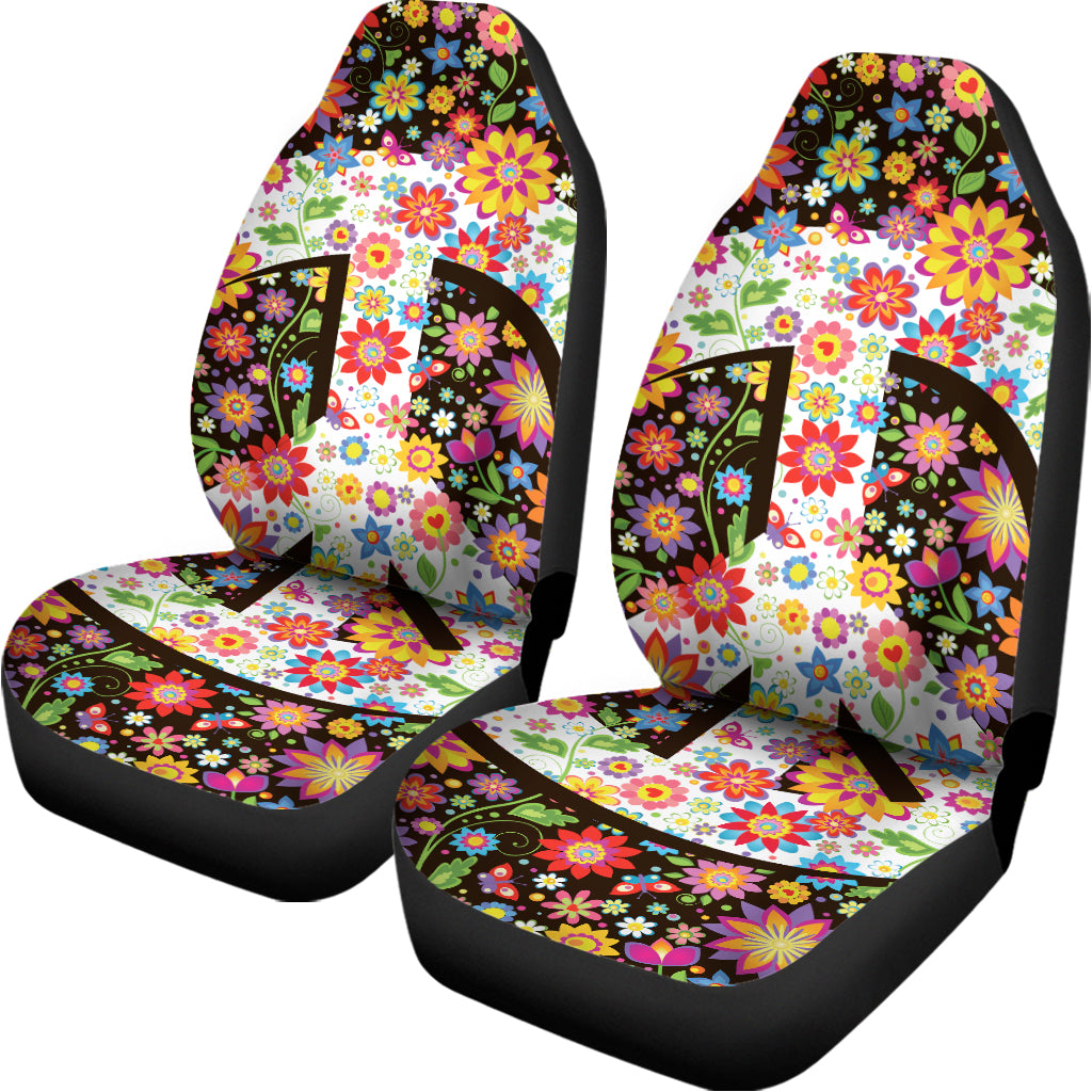 Hippie Flower Peace Sign Print Universal Fit Car Seat Covers