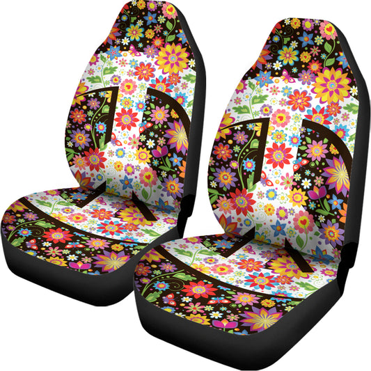 Hippie Flower Peace Sign Print Universal Fit Car Seat Covers