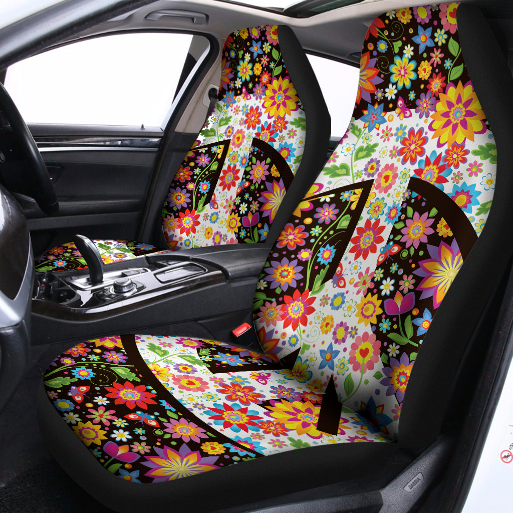 Hippie Flower Peace Sign Print Universal Fit Car Seat Covers