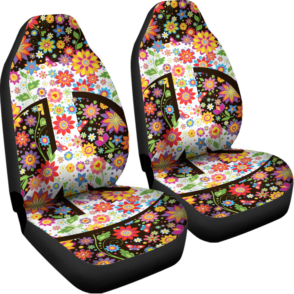 Hippie Flower Peace Sign Print Universal Fit Car Seat Covers