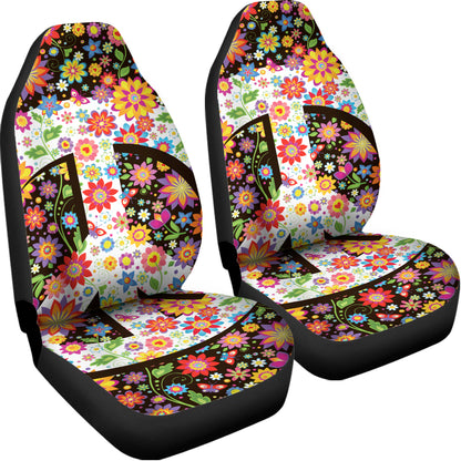 Hippie Flower Peace Sign Print Universal Fit Car Seat Covers