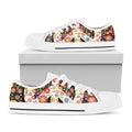 Hippie Flower Peace Sign Print White Low Top Sneakers