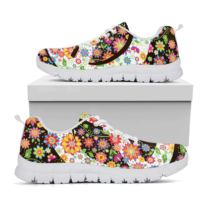 Hippie Flower Peace Sign Print White Sneakers