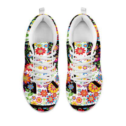 Hippie Flower Peace Sign Print White Sneakers