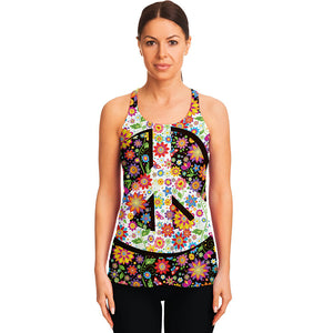 Hippie Flower Peace Sign Print Women's Racerback Tank Top