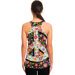 Hippie Flower Peace Sign Print Women's Racerback Tank Top