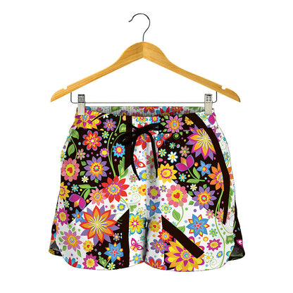 Hippie Flower Peace Sign Print Women's Shorts