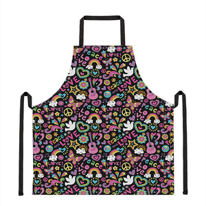 Hippie Peace Sign And Love Pattern Print Apron