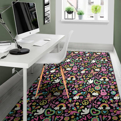Hippie Peace Sign And Love Pattern Print Area Rug