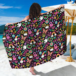 Hippie Peace Sign And Love Pattern Print Beach Sarong Wrap