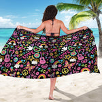 Hippie Peace Sign And Love Pattern Print Beach Sarong Wrap