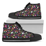 Hippie Peace Sign And Love Pattern Print Black High Top Shoes