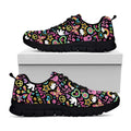 Hippie Peace Sign And Love Pattern Print Black Running Shoes
