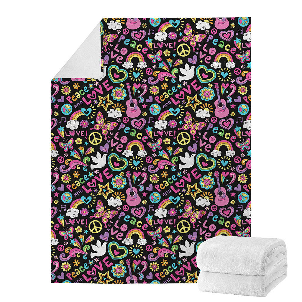Hippie Peace Sign And Love Pattern Print Blanket