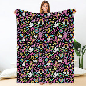 Hippie Peace Sign And Love Pattern Print Blanket