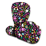 Hippie Peace Sign And Love Pattern Print Boxing Gloves