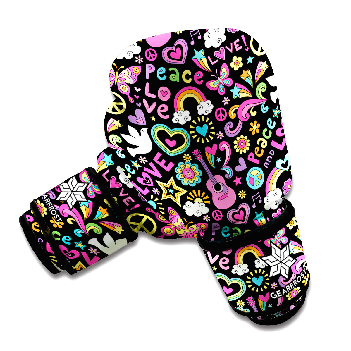 Hippie Peace Sign And Love Pattern Print Boxing Gloves