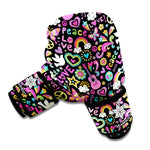 Hippie Peace Sign And Love Pattern Print Boxing Gloves