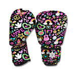 Hippie Peace Sign And Love Pattern Print Boxing Gloves