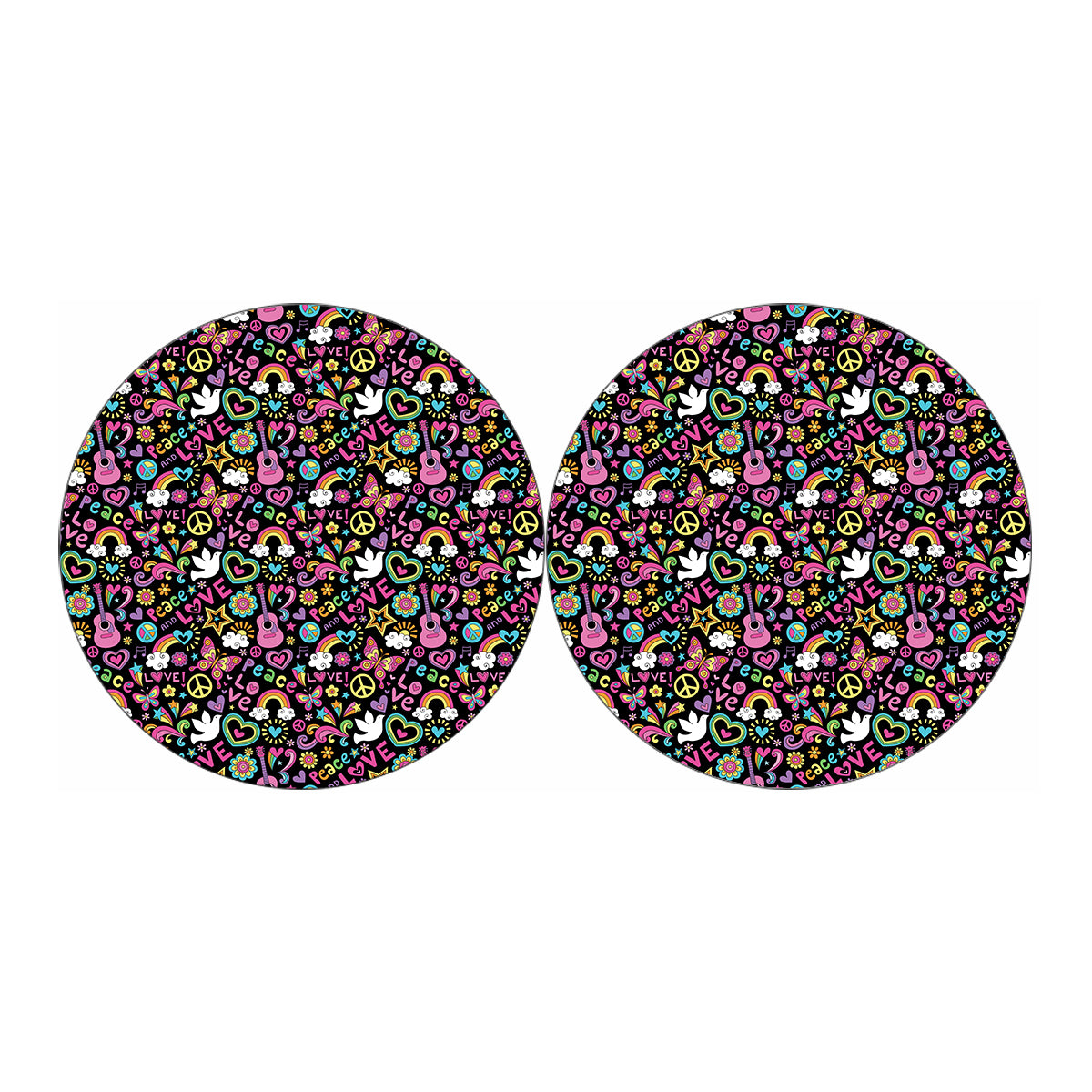 Hippie Peace Sign And Love Pattern Print Car Coasters