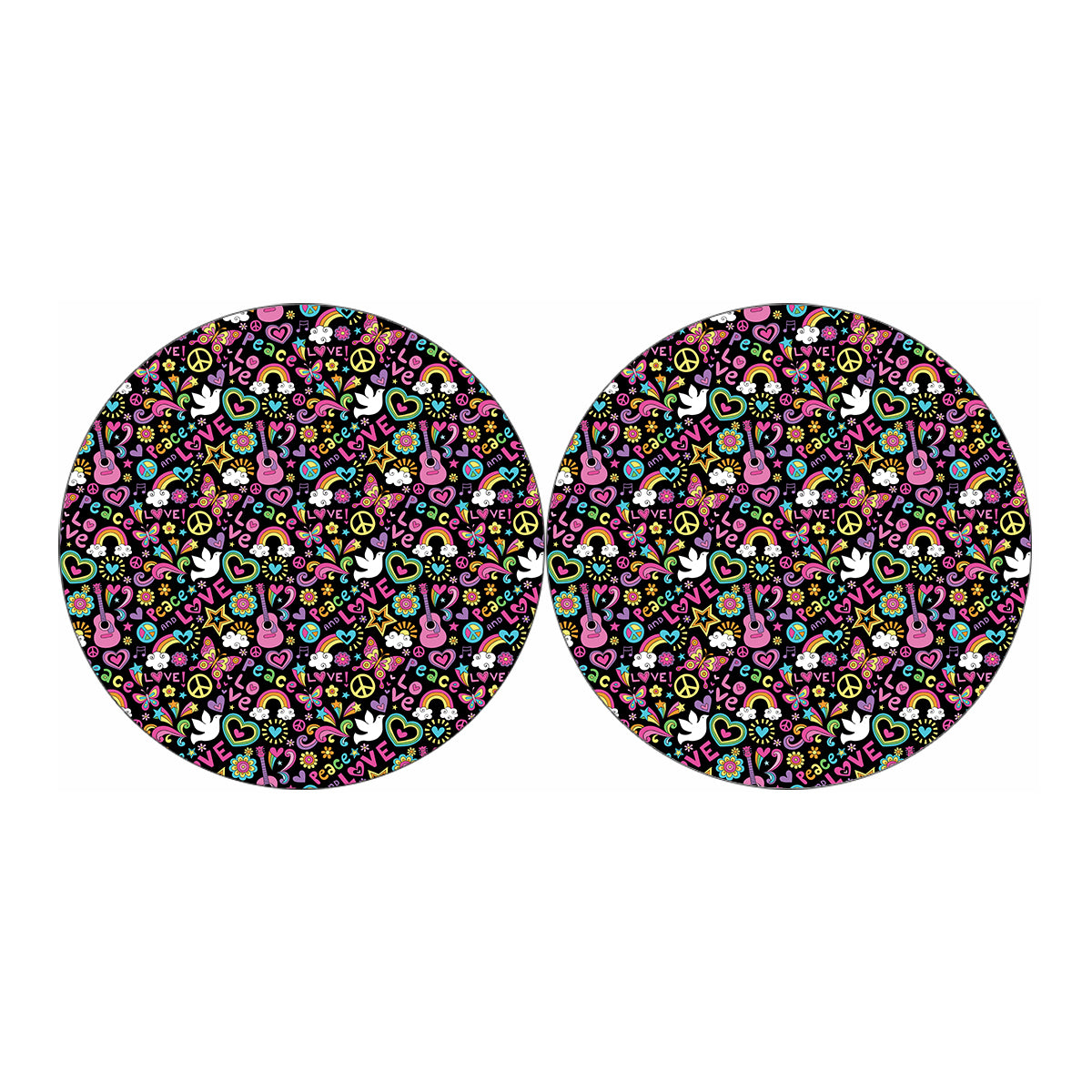 Hippie Peace Sign And Love Pattern Print Car Coasters