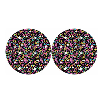 Hippie Peace Sign And Love Pattern Print Car Coasters