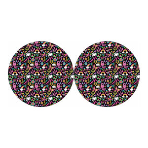 Hippie Peace Sign And Love Pattern Print Car Coasters