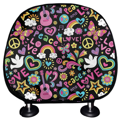 Hippie Peace Sign And Love Pattern Print Car Headrest Covers