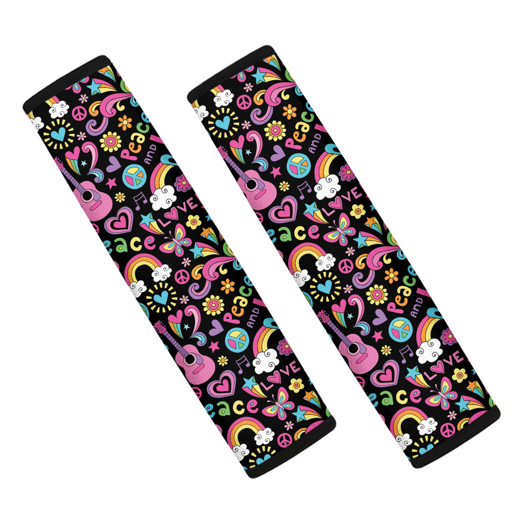 Hippie Peace Sign And Love Pattern Print Car Seat Belt Covers