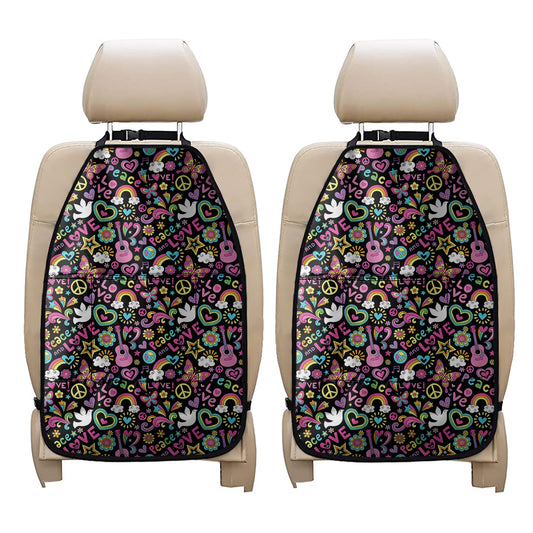 Hippie Peace Sign And Love Pattern Print Car Seat Organizers