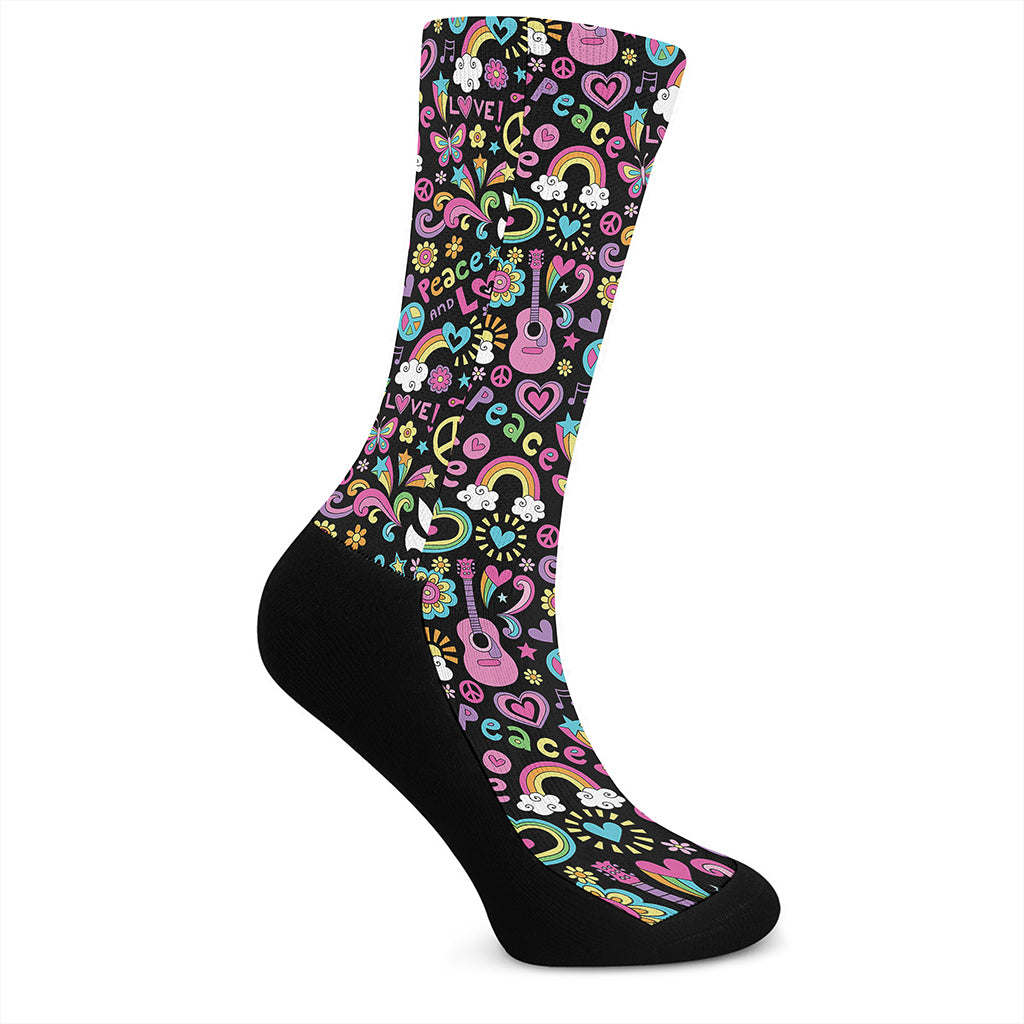 Hippie Peace Sign And Love Pattern Print Crew Socks