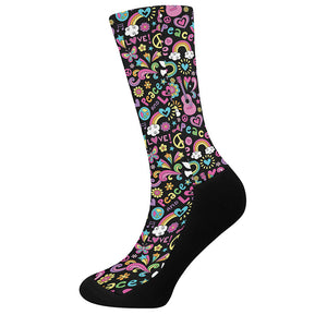 Hippie Peace Sign And Love Pattern Print Crew Socks