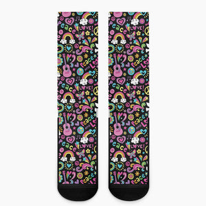 Hippie Peace Sign And Love Pattern Print Crew Socks