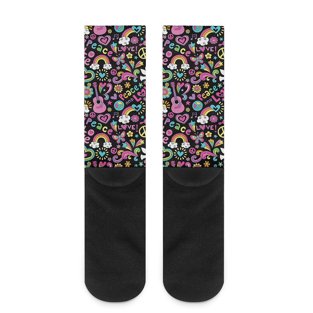 Hippie Peace Sign And Love Pattern Print Crew Socks