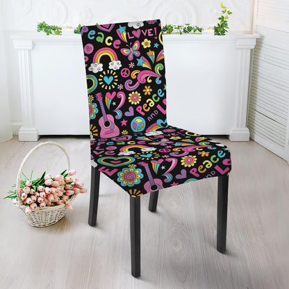 Hippie Peace Sign And Love Pattern Print Dining Chair Slipcover