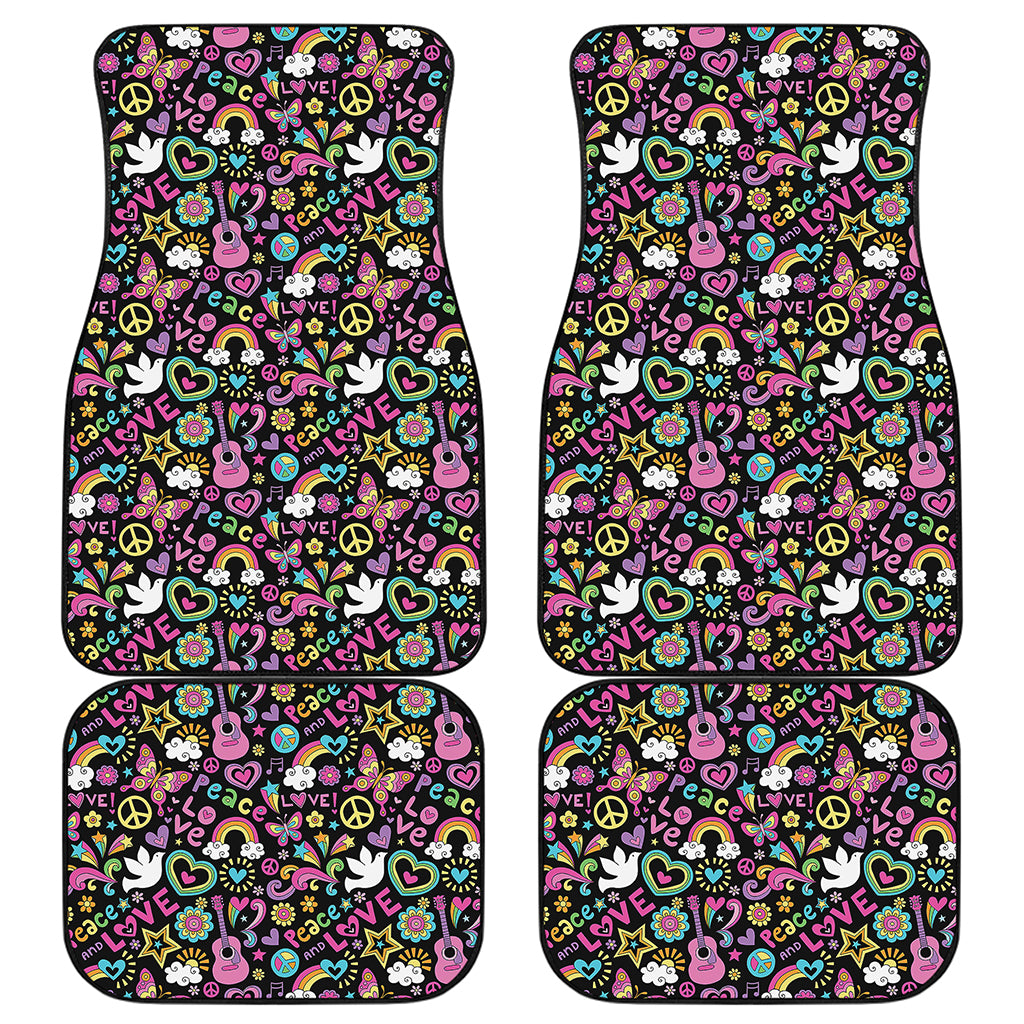 Hippie Peace Sign And Love Pattern Print Front and Back Car Floor Mats