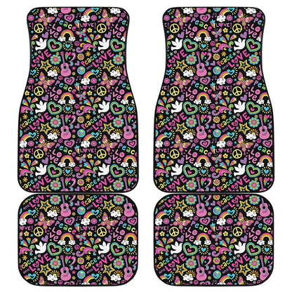 Hippie Peace Sign And Love Pattern Print Front and Back Car Floor Mats