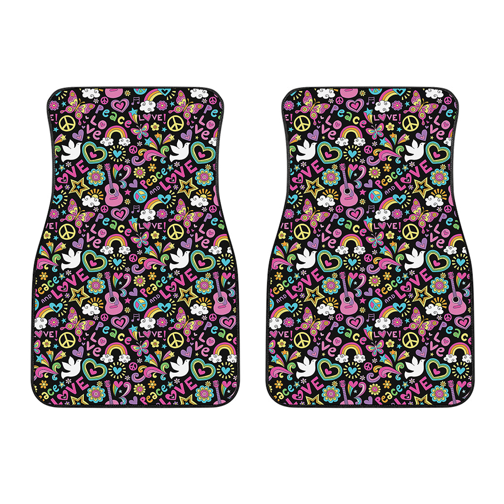 Hippie Peace Sign And Love Pattern Print Front Car Floor Mats