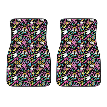 Hippie Peace Sign And Love Pattern Print Front Car Floor Mats