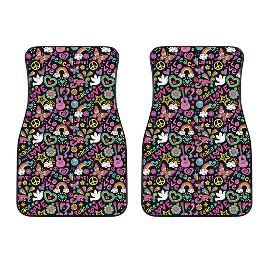 Hippie Peace Sign And Love Pattern Print Front Car Floor Mats