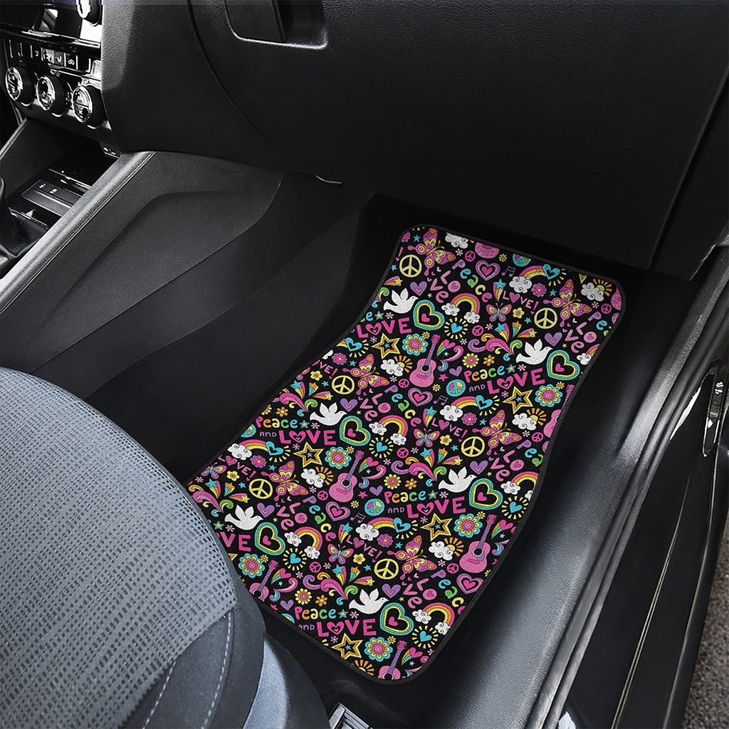 Hippie Peace Sign And Love Pattern Print Front Car Floor Mats