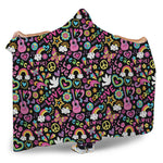 Hippie Peace Sign And Love Pattern Print Hooded Blanket