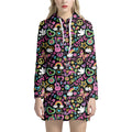 Hippie Peace Sign And Love Pattern Print Pullover Hoodie Dress