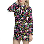 Hippie Peace Sign And Love Pattern Print Hoodie Dress