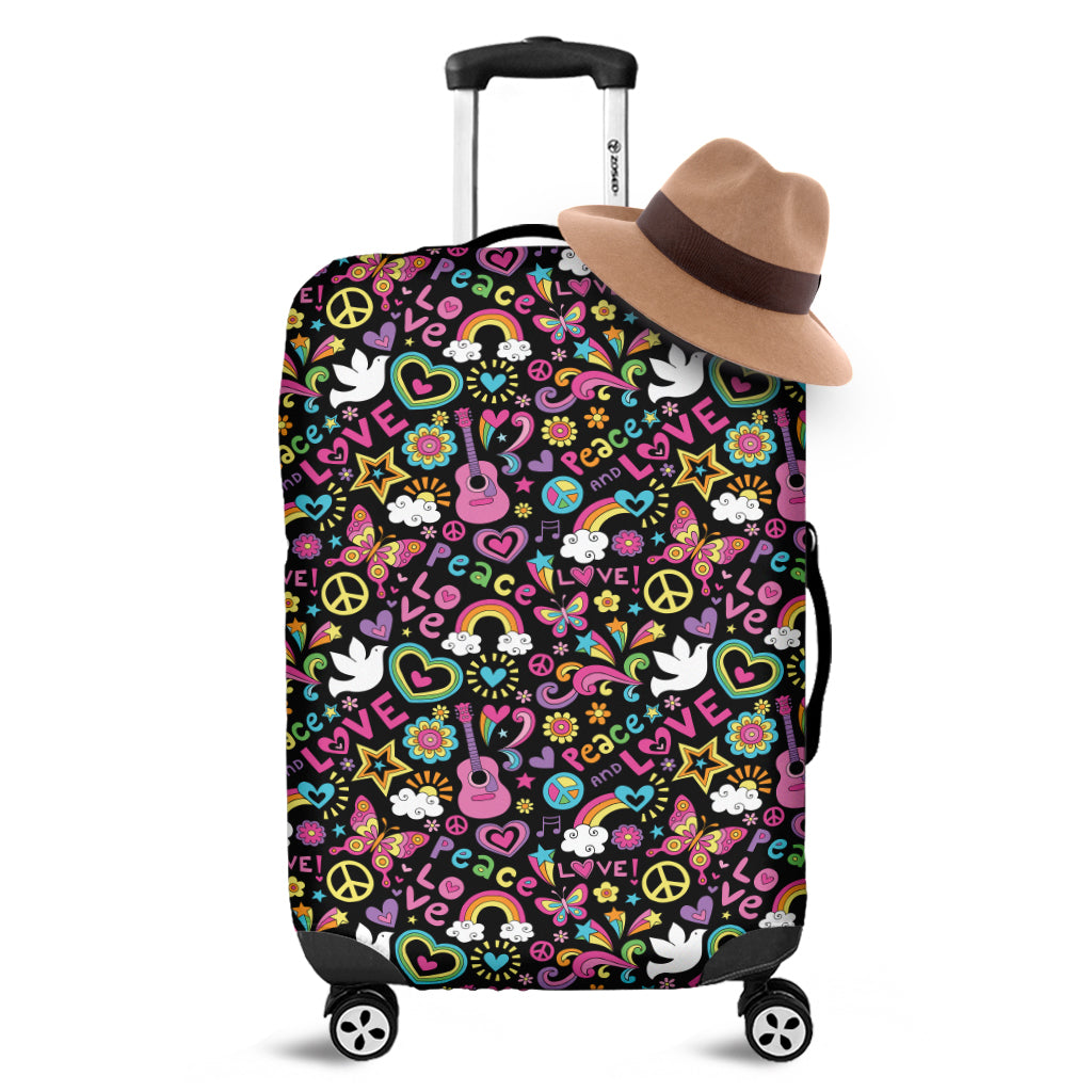 Hippie Peace Sign And Love Pattern Print Luggage Cover