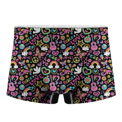 Hippie Peace Sign And Love Pattern Print Men's Boxer Briefs