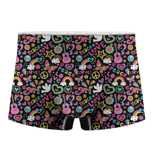 Hippie Peace Sign And Love Pattern Print Men's Boxer Briefs