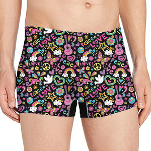 Hippie Peace Sign And Love Pattern Print Men's Boxer Briefs