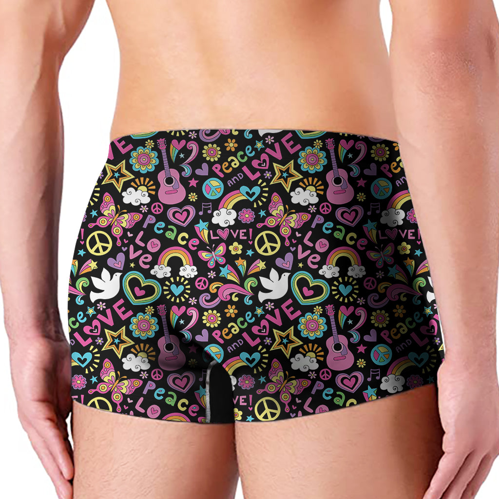 Hippie Peace Sign And Love Pattern Print Men's Boxer Briefs