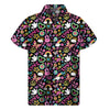 Hippie Peace Sign And Love Pattern Print Men's Short Sleeve Shirt